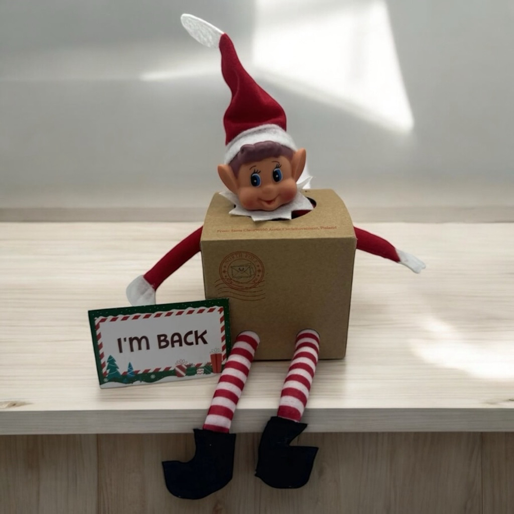 Christmas Elf “I’m Back” Return Toy Box Brown Red